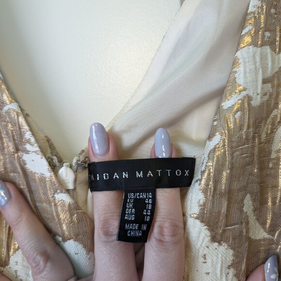 Aidan Mattox Cream Gold V-Neck A-Line Dress - Picture 3 of 4